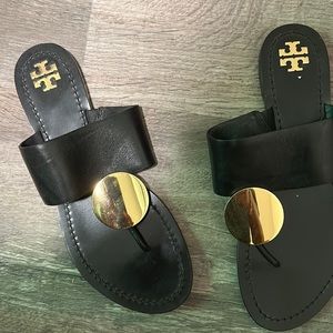 Black and Gold Tory Burch Sandals